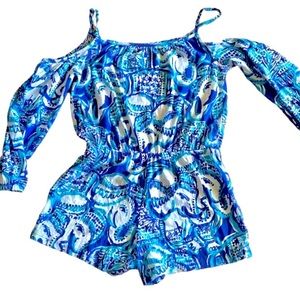 Lilly Pulitzer Candice Cold Shoulder 🐘 Printed Romper Size L 8-10